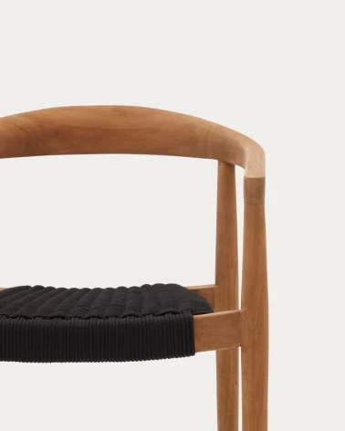Ydalia stackable outdoor chair in solid teak wood with natural finish and black rope