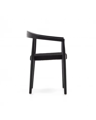 Ydalia stackable outdoor chair in solid teak wood with black finish and black rope