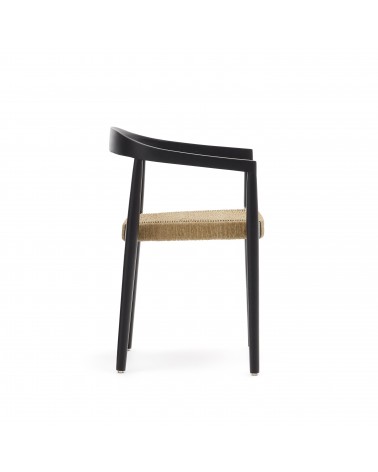 Ydalia stackable outdoor chair in solid teak wood with black finish and natural rope