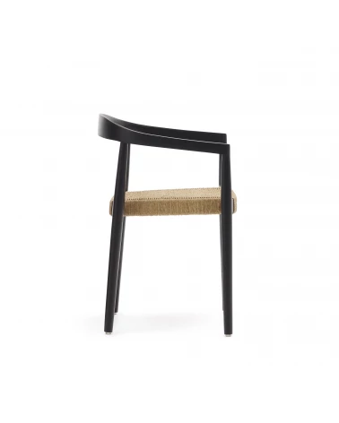 Ydalia stackable outdoor chair in solid teak wood with black finish and natural rope