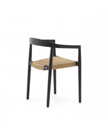 Ydalia stackable outdoor chair in solid teak wood with black finish and natural rope