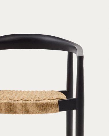 Ydalia stackable outdoor chair in solid teak wood with black finish and natural rope