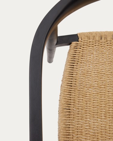 Ydalia stackable outdoor chair in solid teak wood with black finish and natural rope