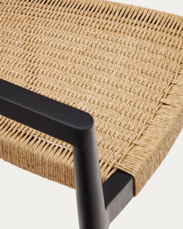 Ydalia stackable outdoor chair in solid teak wood with black finish and natural rope