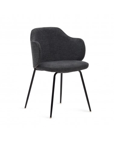 Yunia chair in dark grey with steel legs in a painted black finish