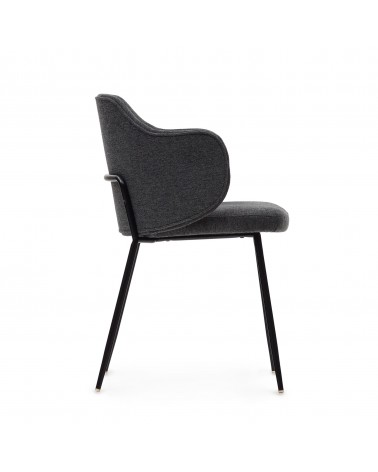 Yunia chair in dark grey with steel legs in a painted black finish
