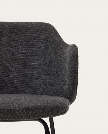 Yunia chair in dark grey with steel legs in a painted black finish