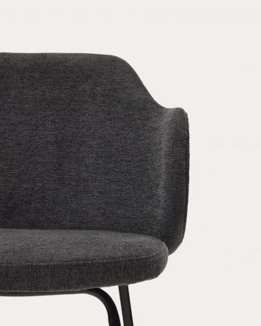 Yunia chair in dark grey with steel legs in a painted black finish