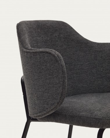 Yunia chair in dark grey with steel legs in a painted black finish