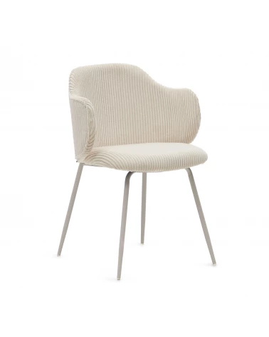 Yunia chair in beige wide seam corduroy with steel legs in a powder coated beige finish