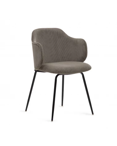 Yunia chair in grey corduroy with steel legs in a painted black finish