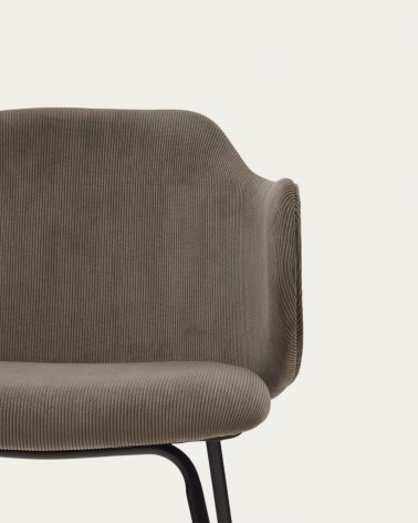 Yunia chair in grey corduroy with steel legs in a painted black finish