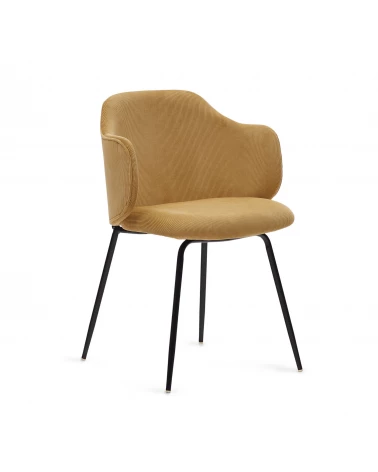 Yunia chair in mustard corduroy with steel legs in a painted black finish