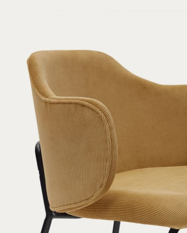 Yunia chair in mustard corduroy with steel legs in a painted black finish