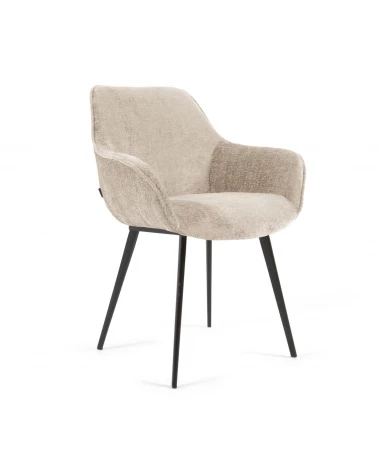 Amira chair in beige chenille with steel legs with black finish