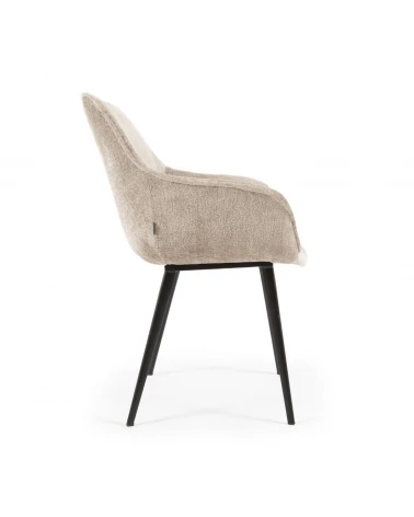 Amira chair in beige chenille with steel legs with black finish