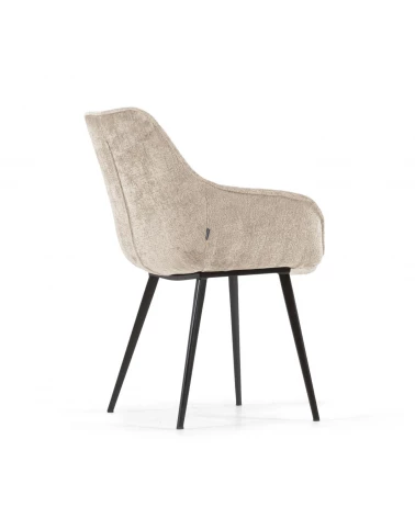 Amira chair in beige chenille with steel legs with black finish