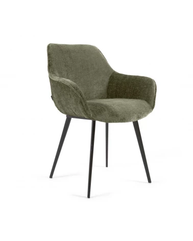 Amira chair in dark green chenille with steel legs with black finish