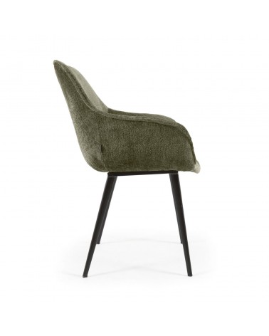 Amira chair in dark green chenille with steel legs with black finish