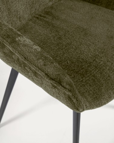 Amira chair in dark green chenille with steel legs with black finish