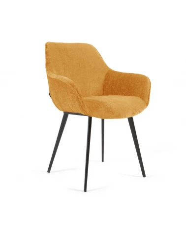Amira chair in mustard chenille with steel legs with black finish