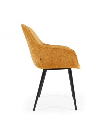 Amira chair in mustard chenille with steel legs with black finish