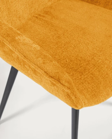 Amira chair in mustard chenille with steel legs with black finish
