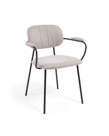 Auxtina stackable chair in beige chenille and black steel