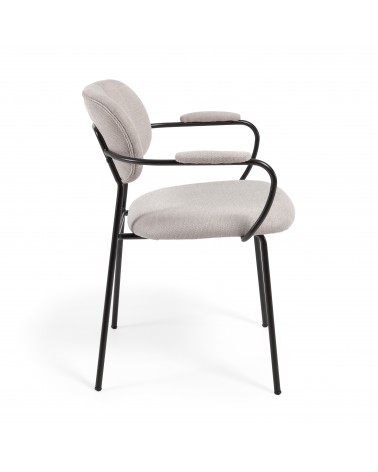 Auxtina stackable chair in beige chenille and black steel