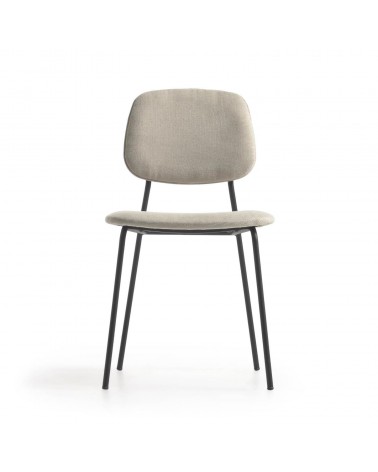 Benilda stackable beige chair with oak veneer and steel with black finish