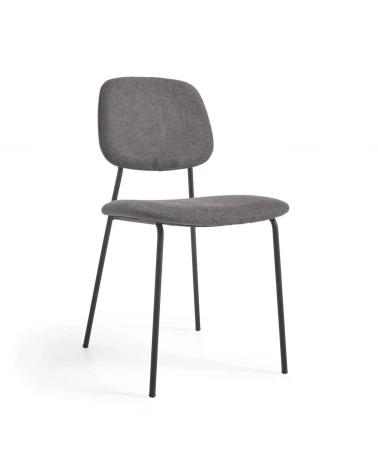 Benilda dark grey stackable chair with oak veneer and steel with black finish