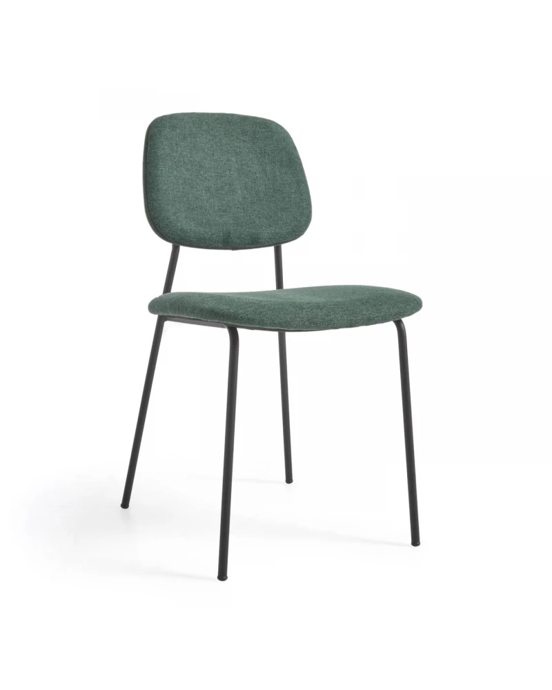 Benilda dark green stackable chair with oak veneer and steel with black finish