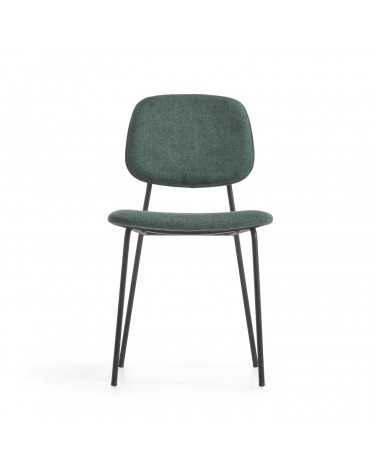 Benilda dark green stackable chair with oak veneer and steel with black finish