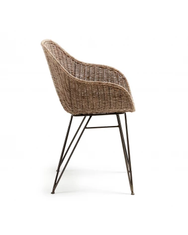 Chart chair made from rattan with black finished steel legs