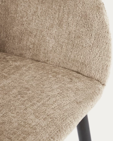 Konna chair in beige chenille with steel legs and painted black finish