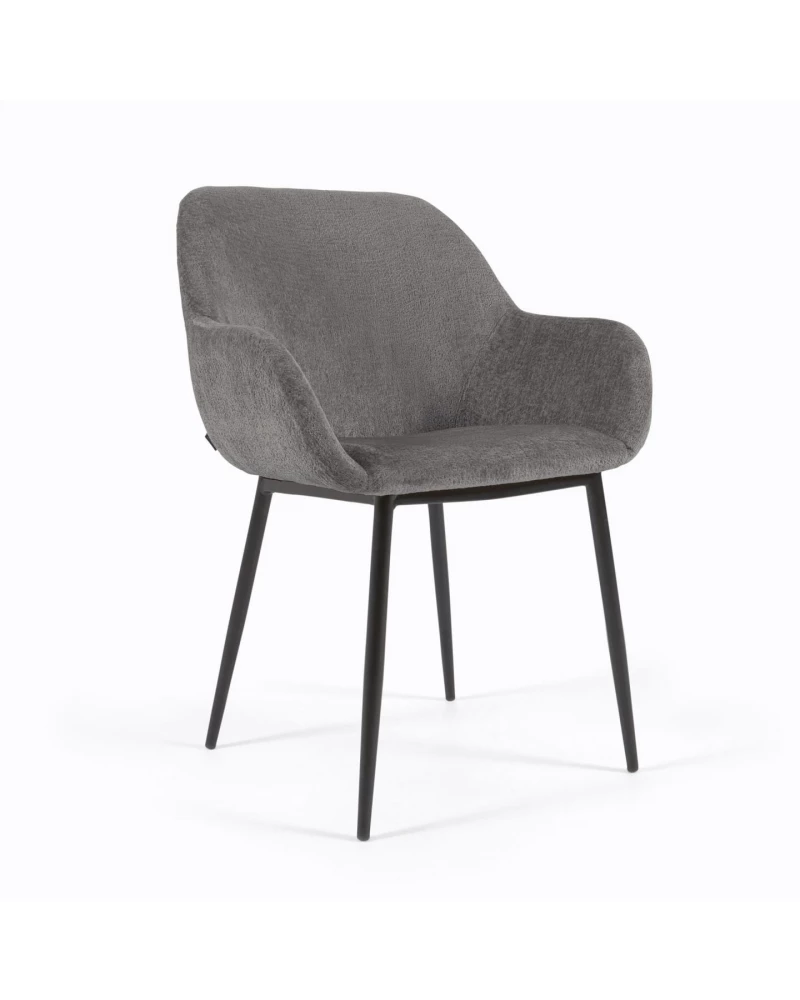 Konna chair in dark grey chenille with steel legs and painted black finish
