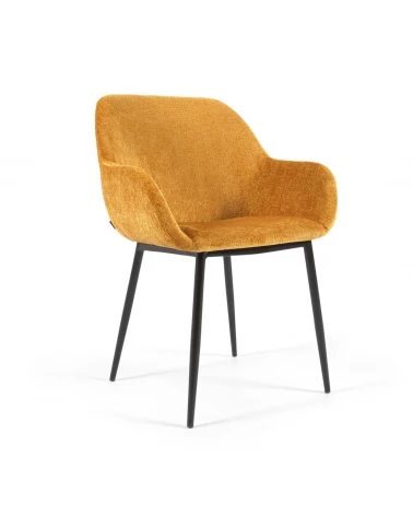 Konna chair in mustard chenille with steel legs and painted black finish