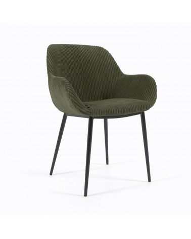 Konna chair in dark green wide seam corduroy with steel legs and black painted finish