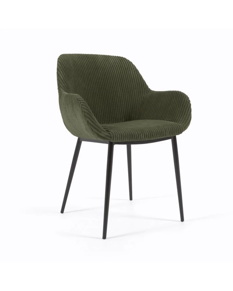 Konna chair in dark green wide seam corduroy with steel legs and black painted finish
