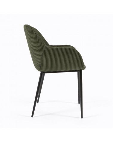 Konna chair in dark green wide seam corduroy with steel legs and black painted finish