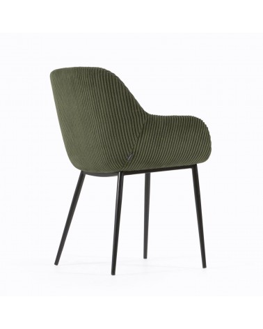 Konna chair in dark green wide seam corduroy with steel legs and black painted finish