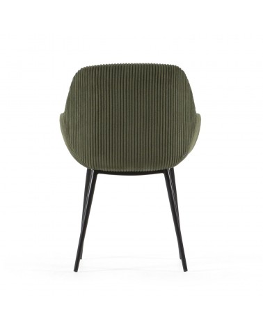 Konna chair in dark green wide seam corduroy with steel legs and black painted finish