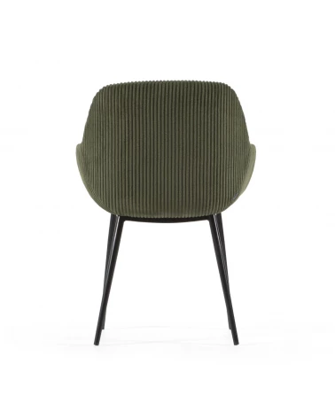 Konna chair in dark green wide seam corduroy with steel legs and black painted finish