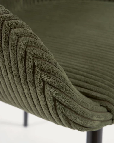 Konna chair in dark green wide seam corduroy with steel legs and black painted finish