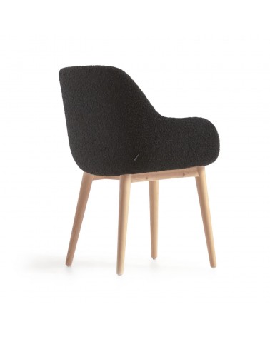 Konna chair in black fleece with solid ash wood legs in a natural finish