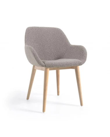 Konna chair in grey fleece with solid ash wood legs in a natural finish