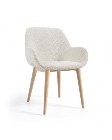 Konna chair in white fleece with solid ash wood legs in a natural finish