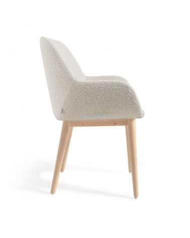 Konna chair in white fleece with solid ash wood legs in a natural finish