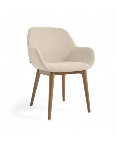 Konna chair in beige with solid ash wood legs in a dark finish