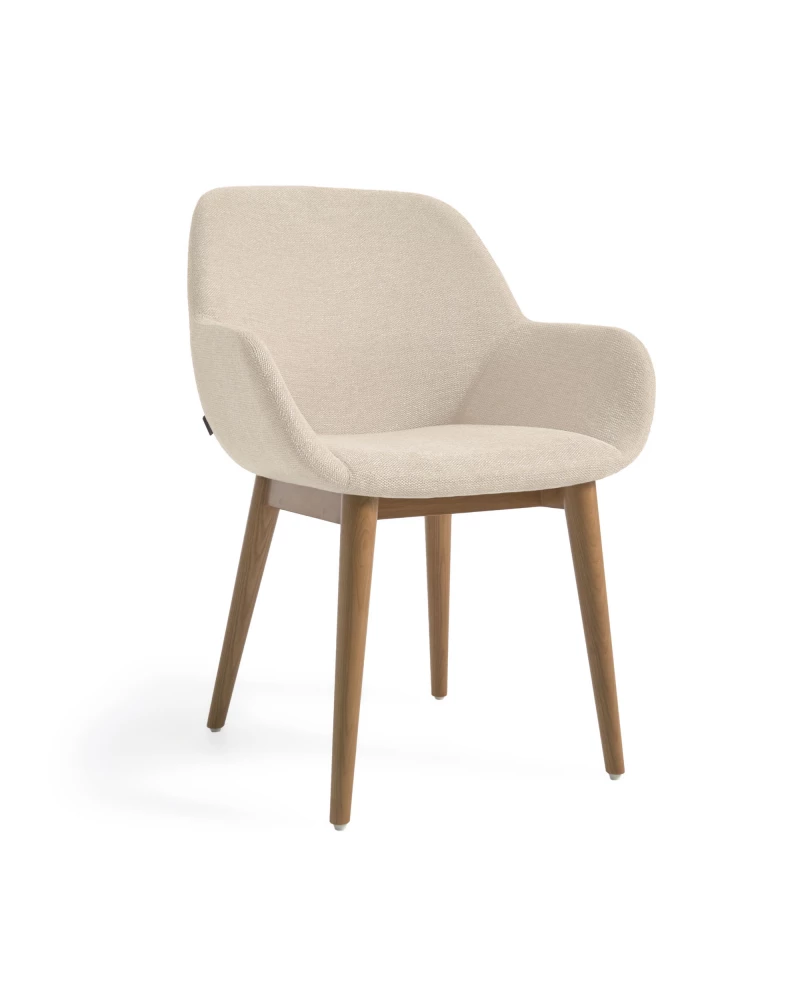 Konna chair in beige with solid ash wood legs in a dark finish